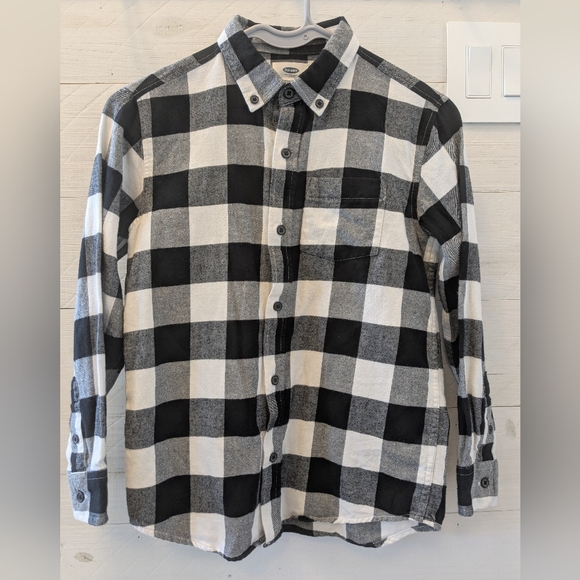 Old Navy Other - 🏁 Old Navy Boy's Black & White Check Button Down Shirt; Size: 8